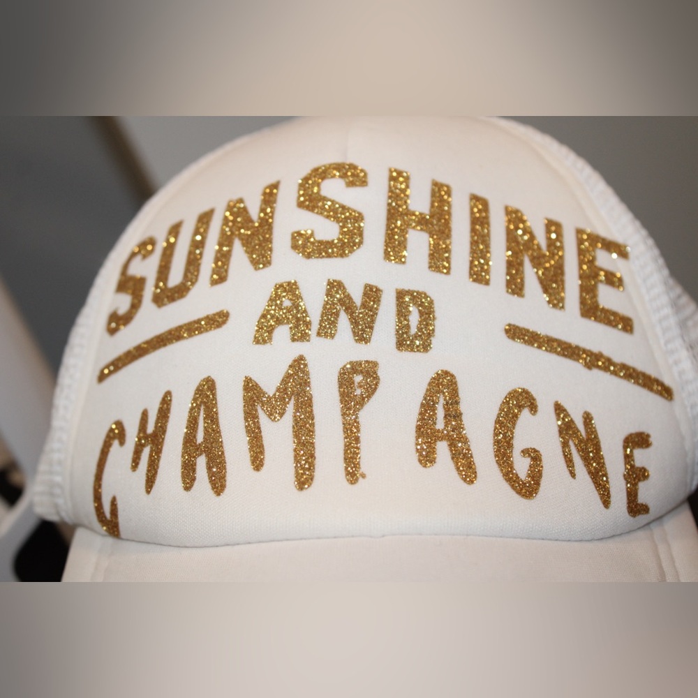 Handmade Sunset and Champagne White Trucker Hat – Gold & Champagne